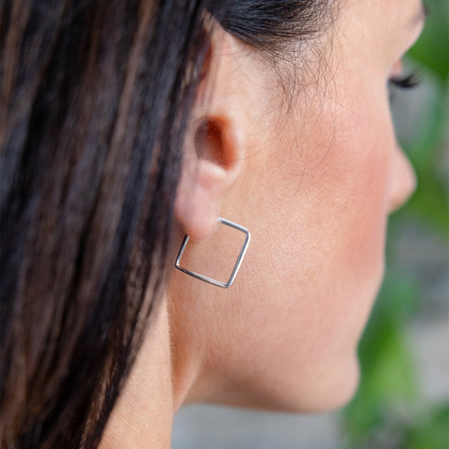 Avery Square Hoop Earrings - Silver
