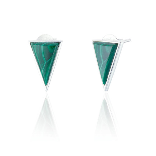 Liga Triangle Malachite Stud Earrings - Silver