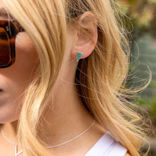 Liga Triangle Turquoise Stud Earrings - Silver