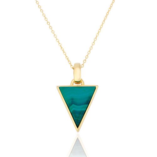Liga Triangle Malachite Pendant & Chain - Gold