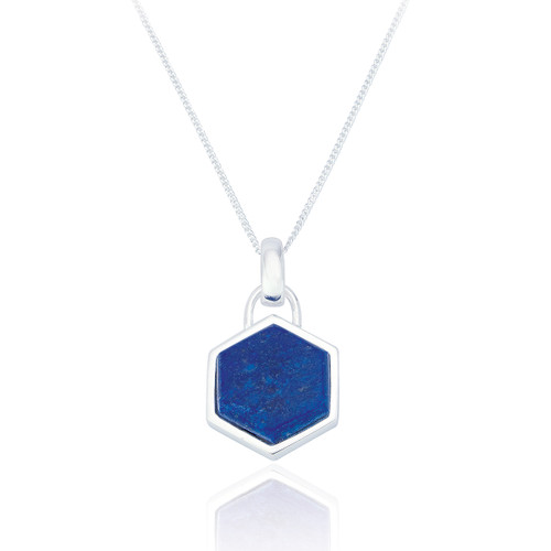 Liga Hexagon Lapis Pendant & Chain - Silver
