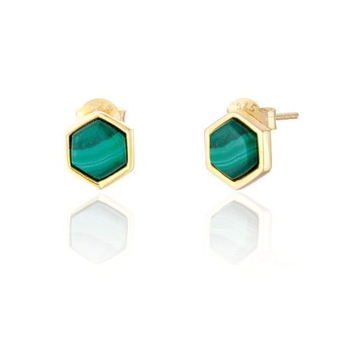 Liga Hexagon Malachite Stud Earrings - Gold