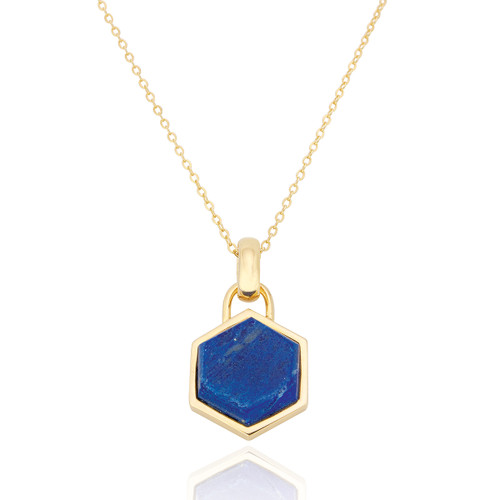 Liga Hexagon Lapis Pendant & Chain - Gold