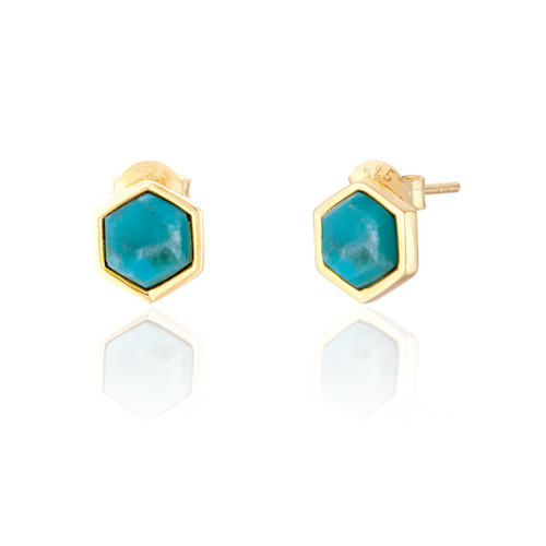 Liga Hexagon Turquoise Stud Earrings - Gold