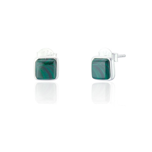 Liga Square Malachite Stud Earrings - Silver