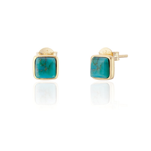 Liga Square Turquoise Stud Earrings - Gold