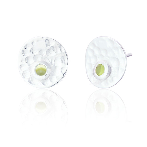 Dottie Peridot Hammered Stud Earrings - Silver