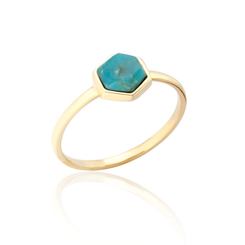 Liga Small Hexagon Turquoise Ring - Gold