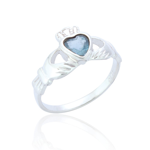 Ciara Claddagh Heart Ring - Aqua Marine Cubic Zirconia