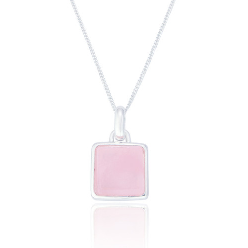 Liga Square Rose Quartz Pendant & Chain - Silver