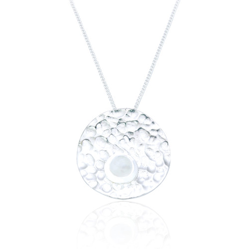 Dottie Moonstone Hammered Pendant & Chain - Silver