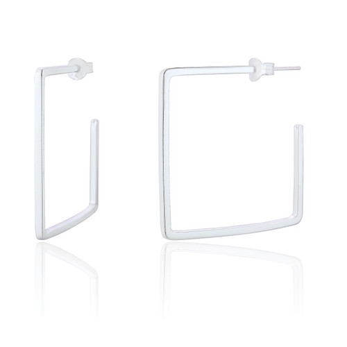 Avery Large Square Hoop Earrings - Silver