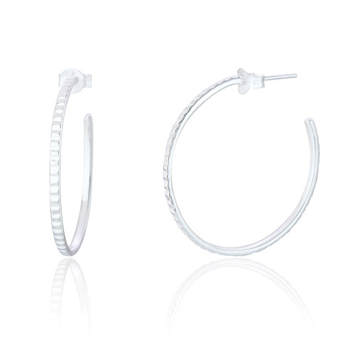 Aya Textured Large Hoop Earrings - Silver