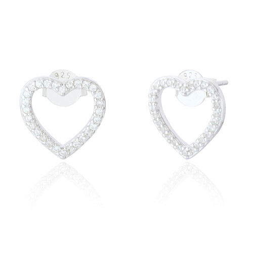 Emmy C.Z Heart Stud Earrings - Silver