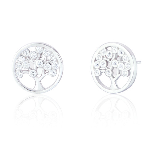 Elina C.Z Tree of Life Stud Earrings - Silver
