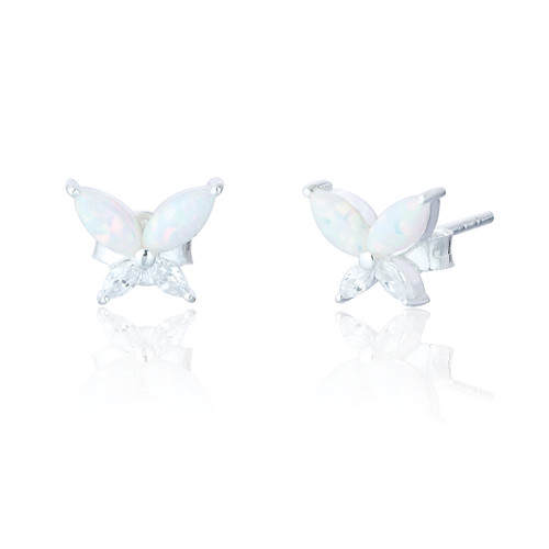 Beata Butterfly Stud Earrings - White Opal