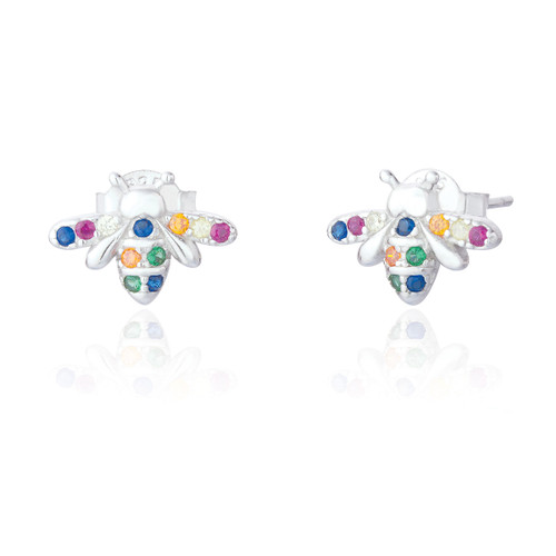 Elina C.Z Bumblebee Stud Earrings - Rainbow