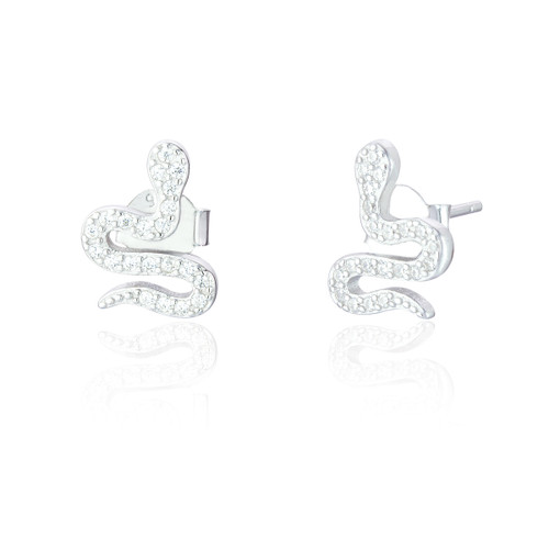 Vela C.Z Snake Stud Earrings - Silver