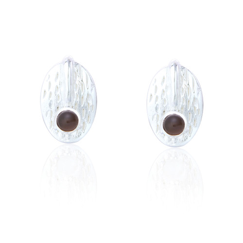 Ethel Smoky Quartz Stud Earrings - Silver