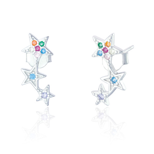 Peri Triple Star Stud Earrings - Silver and Multi Colour