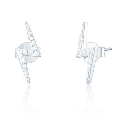 Peri C.Z Lightning Stud Earrings - Silver