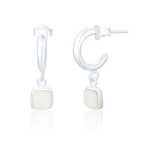 Liga Square Mother of Pearl Hoop Earrings - Silver