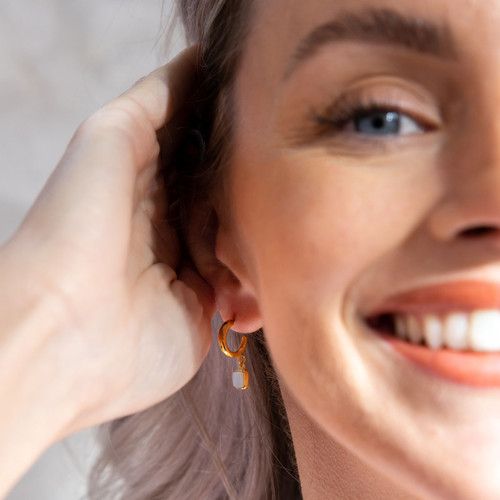 Liga Square Mother of Pearl Hoop Earrings - Gold