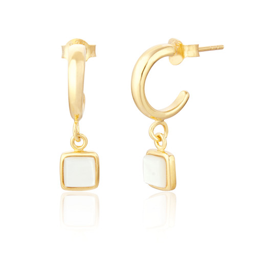 Liga Square Mother of Pearl Hoop Earrings - Gold