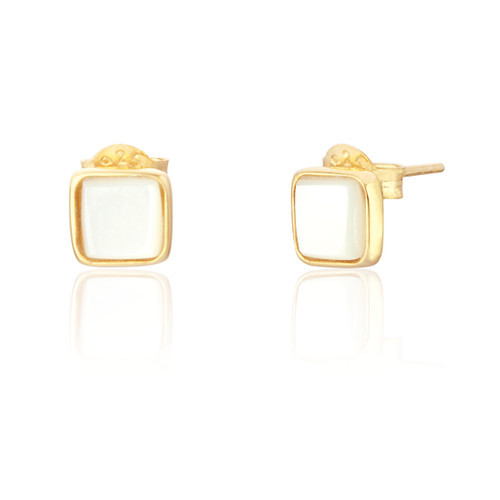 Liga Square Mother of Pearl Stud Earrings - Gold