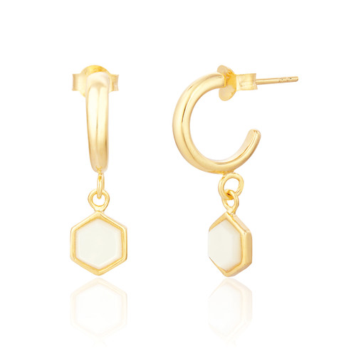 Liga Hexagon Mother of Pearl Hoop Earrings - Gold