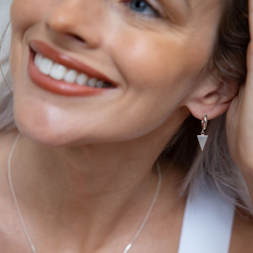 Liga Triangle Mother of Pearl Hoop Earrings - Silver