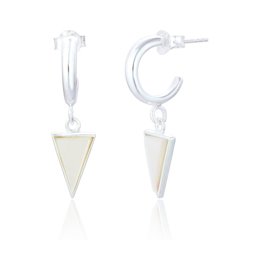 Liga Triangle Mother of Pearl Hoop Earrings - Silver