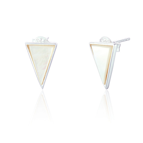 Liga Triangle Mother of Pearl Stud Earrings - Silver