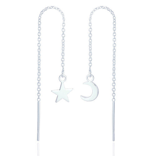 Adelie Moon & Star Threader Earrings - Silver