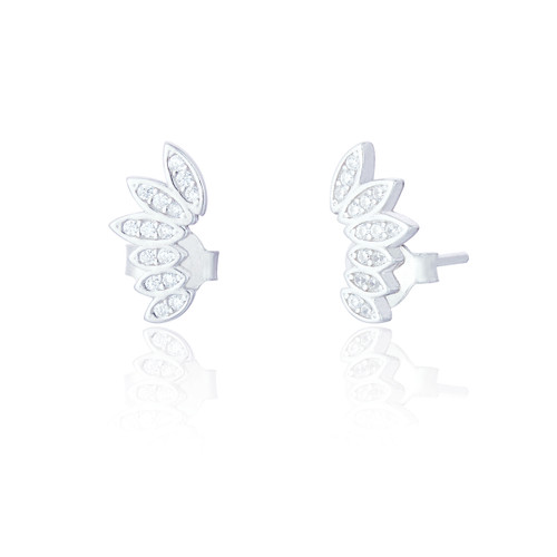 Zia C.Z Navette Stud Earrings - Silver
