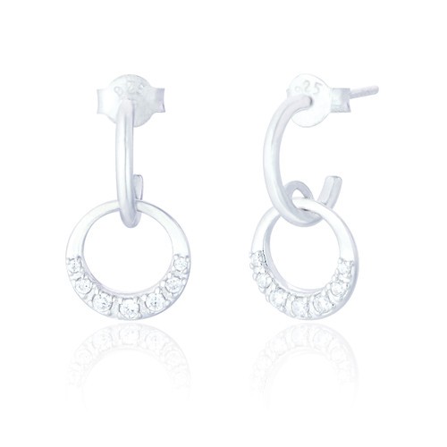 Anais C.Z Drop Hoop Earrings - Silver