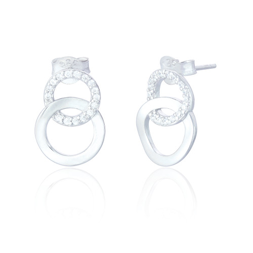 Amalia C.Z Circle Stud Earrings - Silver