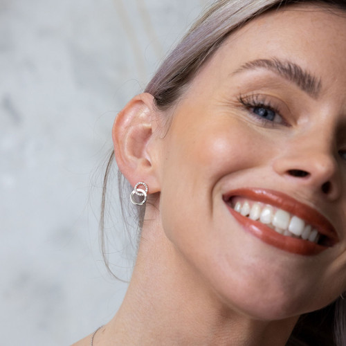 Amalia C.Z Circle Stud Earrings - Silver