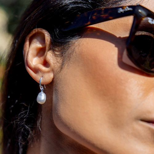 Noah Pearl Drop Earrings - Silver