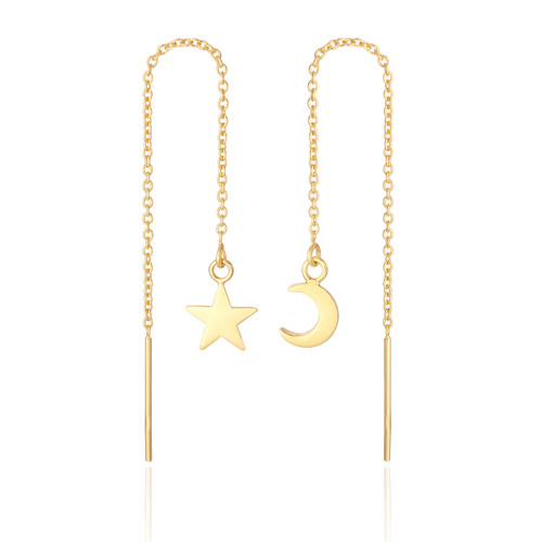Adelie Moon & Star Threader Earrings - Gold