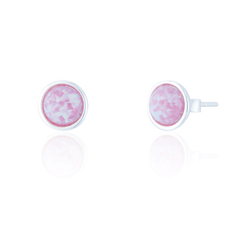 Jemima Pink Opal Stud Earrings - Silver