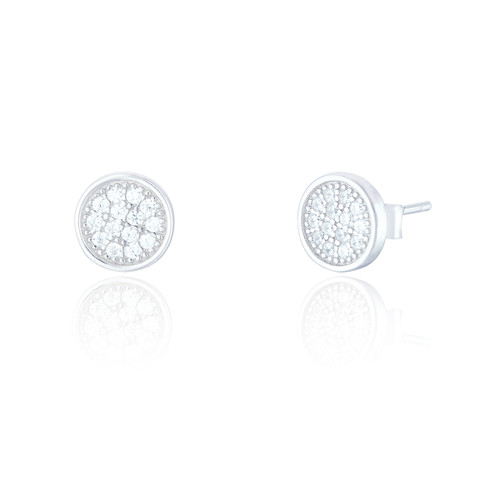 Zia C.Z Circle Stud Earrings - Silver