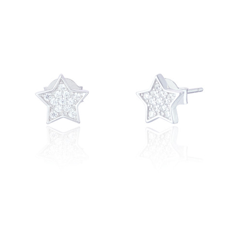 Zia C.Z Star Stud Earrings - Silver