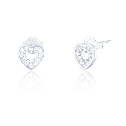 Zia C.Z Heart Bead Stud Earrings - Silver