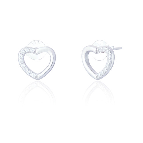 Zia C.Z Heart Stud Earrings - Silver