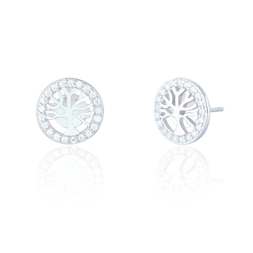 Zia C.Z Tree of Life Stud Earrings - Silver