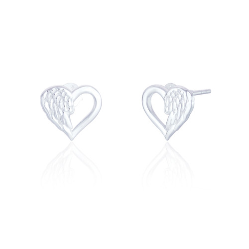 Edna Angel Heart Stud Earrings - Silver