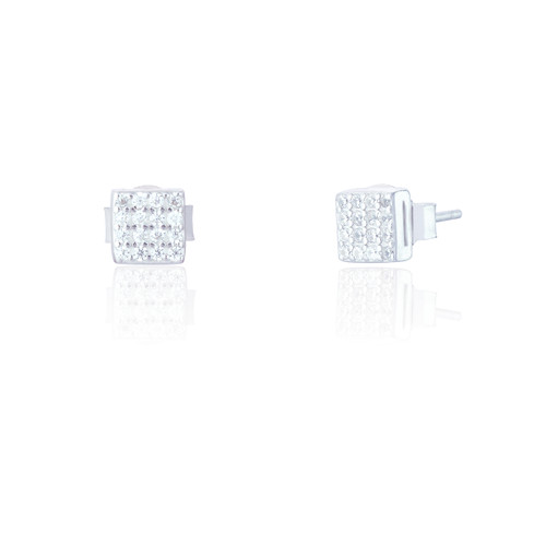 Zia C.Z Square Stud Earrings - Silver