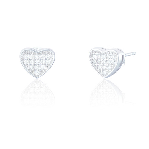 Zia C.Z Solid Heart Stud Earrings - Silver