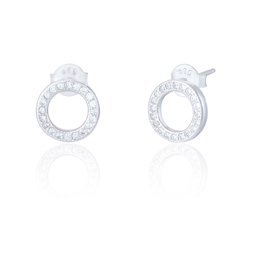 Reece C.Z Open Circle Stud Earrings - Silver